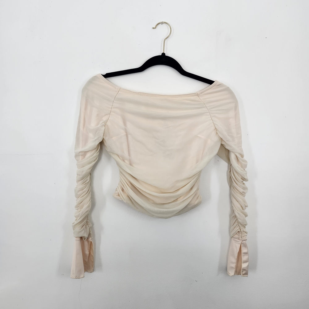NWT Princess Polly Cream Ruched Off-Shoulder Blouse